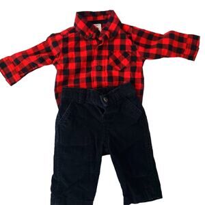 Boys' 3 months carter's casual outfit Plaid Poplin Button Down Shirt black pants